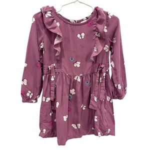 Carter’s Floral Butterfly Ruffle Kids Dress Girls Size 3T Tie Front Long Sleeve